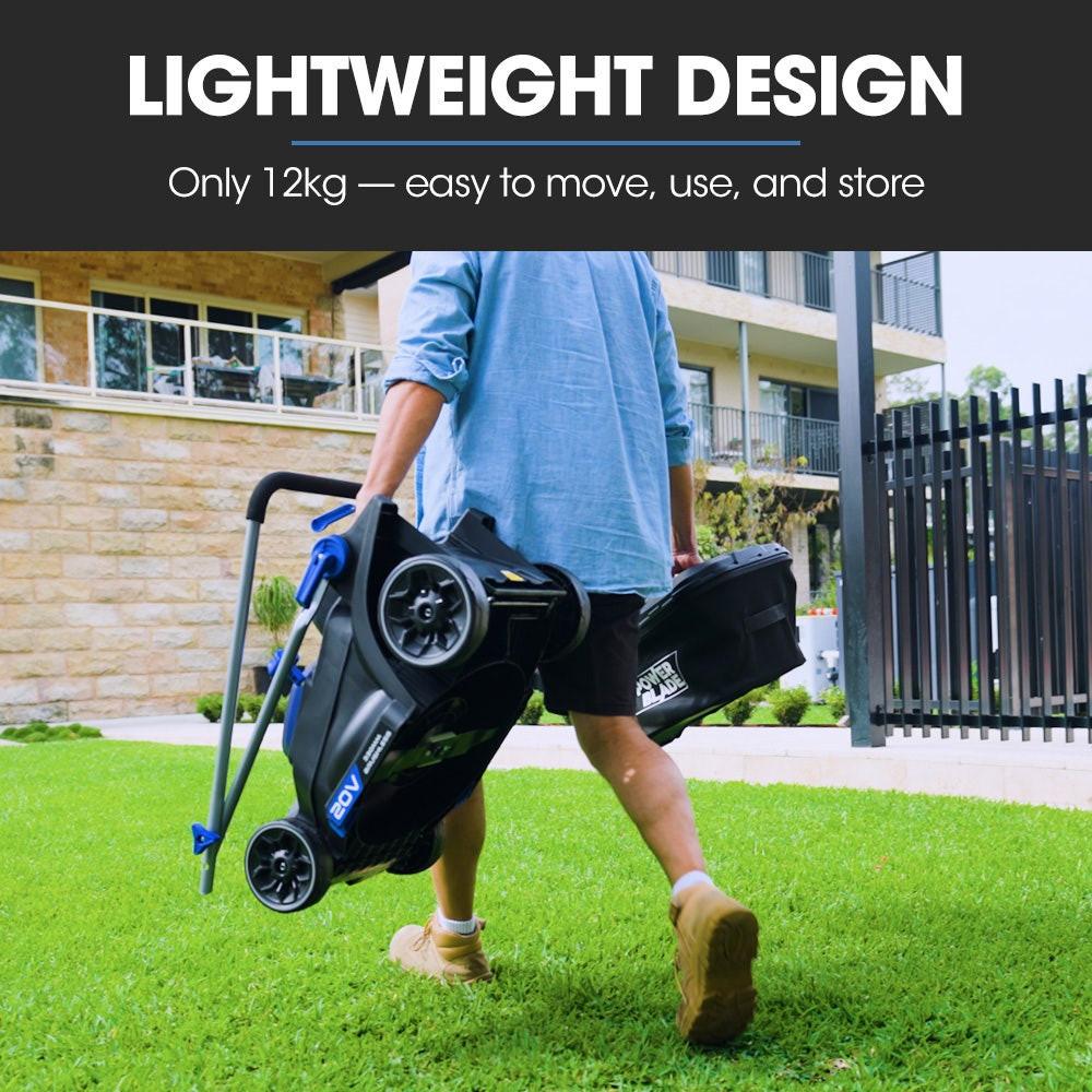 POWERBLADE 350CX 20V 13" Cordless Lawn Mower Kit, Fast Charger, 4Ah Battery, 5 Height, Brushless Electric, 330mm Cutting Path.