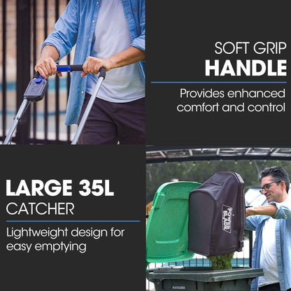 POWERBLADE 350CX 20V 13" Cordless Lawn Mower Kit, Fast Charger, 4Ah Battery, 5 Height, Brushless Electric, 330mm Cutting Path.