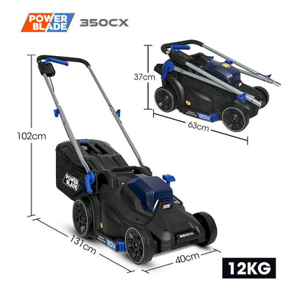 POWERBLADE 350CX 20V 13" Cordless Lawn Mower Kit, Fast Charger, 4Ah Battery, 5 Height, Brushless Electric, 330mm Cutting Path.