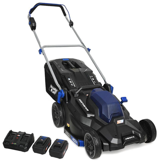 POWERBLADE 480CX 40V 17" Cordless Lawn Mower Kit, Fast Charger, 2 x 4Ah Batteries, 6 Stage Height, Brushless Electric, 430mm Cutting Path.