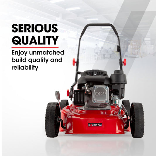 Baumr-AG Lawn Mower 139CC 17 Petrol Push Lawnmower 4-Stroke Engine Catch.