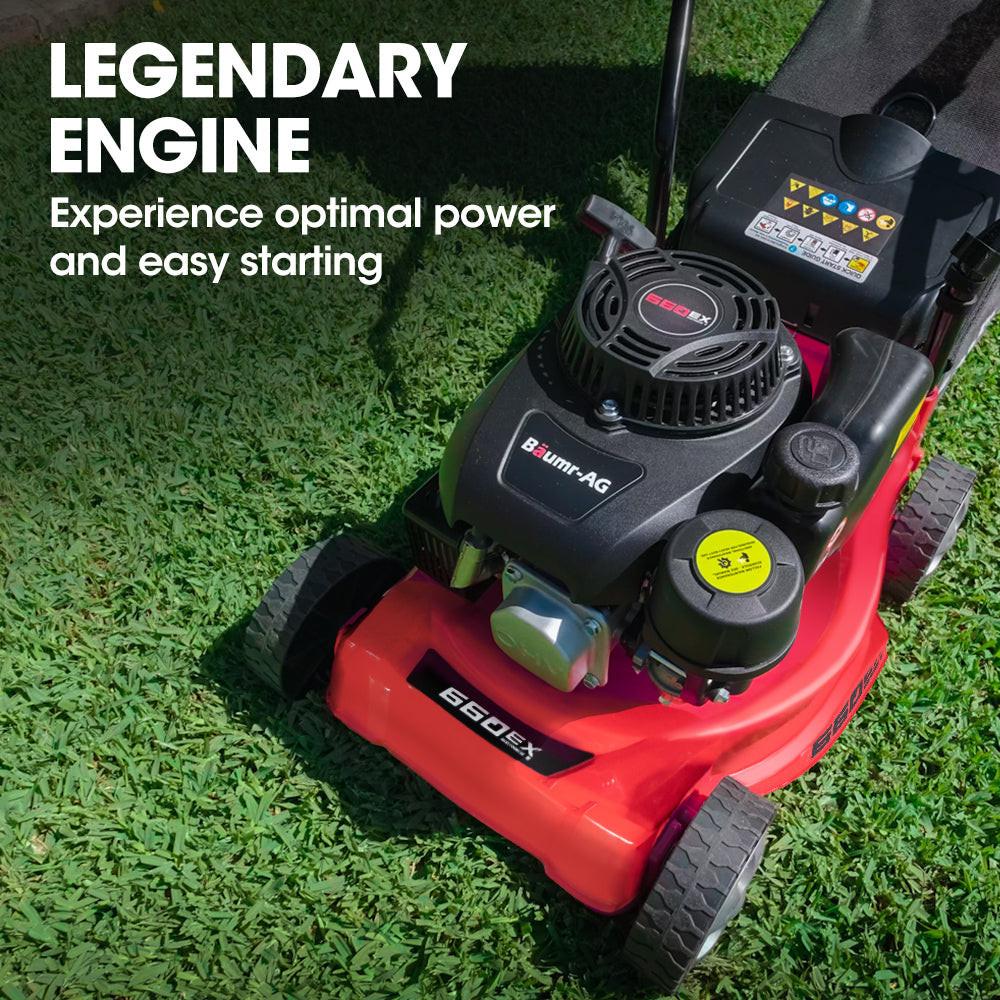 Baumr-AG 139cc Lawn Mower 4-Stroke 16 Inch Petrol Lawnmower Hand Push Engine 35L Catcher.