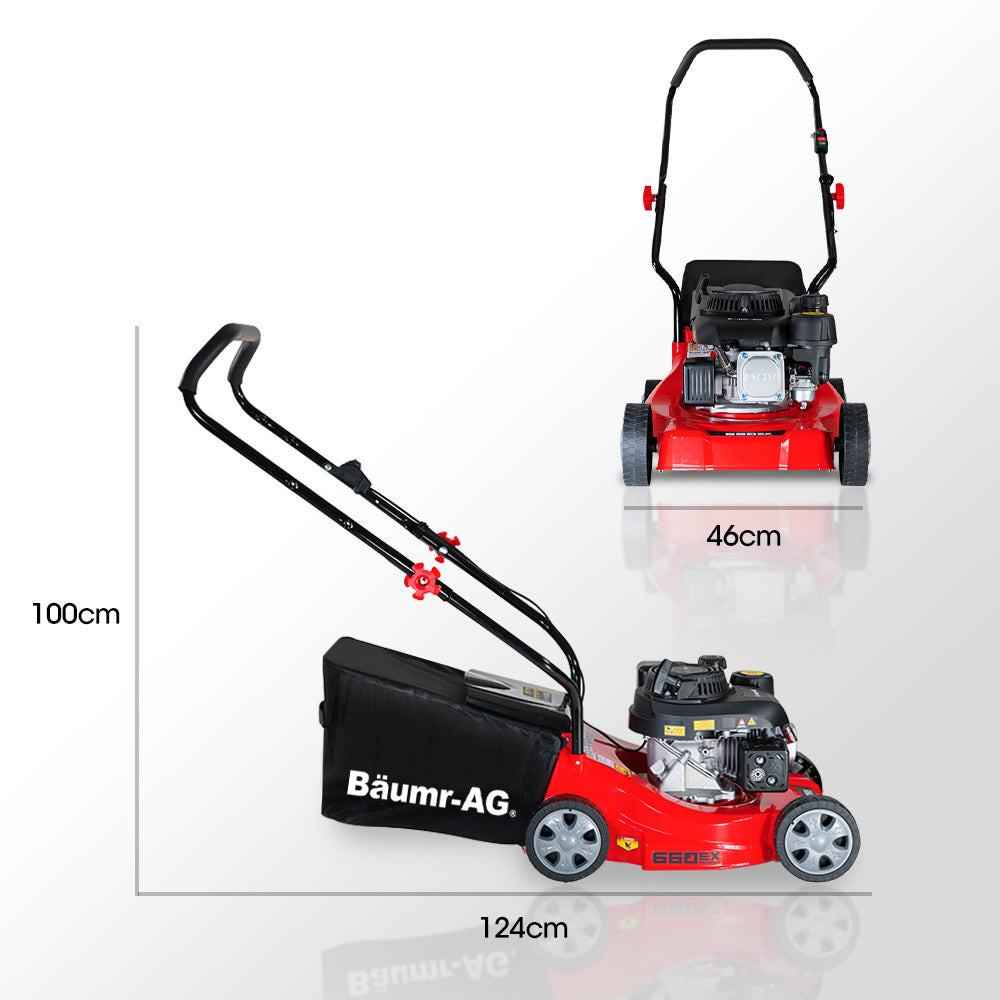 Baumr-AG 139cc Lawn Mower 4-Stroke 16 Inch Petrol Lawnmower Hand Push Engine 35L Catcher.