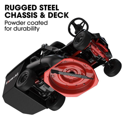 BAUMR-AG 24" Ride On Lawn Mower, Lithium Electric Start System, 6HP 224cc, 5 Cut Heights, Catcher and Mulch Kit.