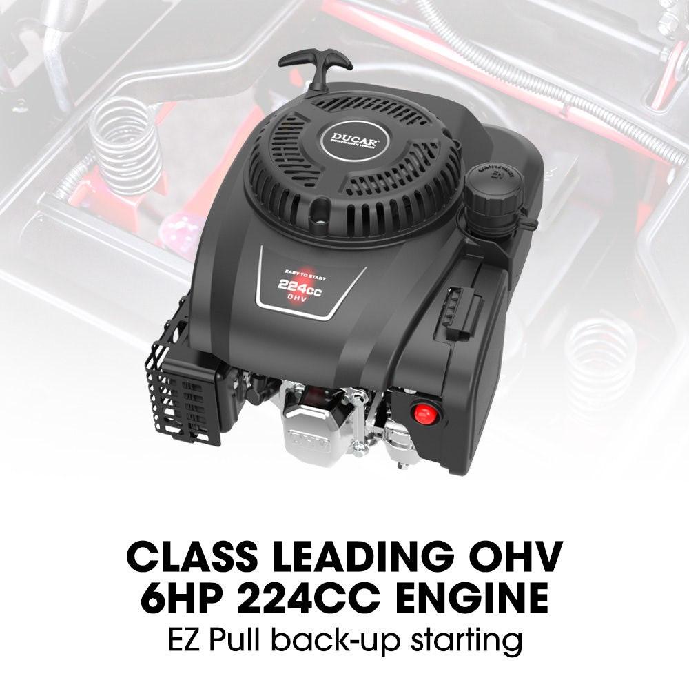 BAUMR-AG 24" Ride On Lawn Mower, Lithium Electric Start System, 6HP 224cc, 5 Cut Heights, Catcher and Mulch Kit.