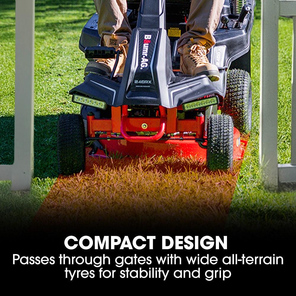 BAUMR-AG 24" Ride On Lawn Mower, Lithium Electric Start System, 6HP 224cc, 5 Cut Heights, Catcher and Mulch Kit.