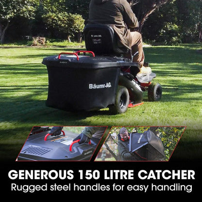 BAUMR-AG 24" Ride On Lawn Mower, Lithium Electric Start System, 6HP 224cc, 5 Cut Heights, Catcher and Mulch Kit.