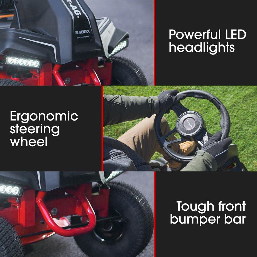 BAUMR-AG 24" Ride On Lawn Mower, Lithium Electric Start System, 6HP 224cc, 5 Cut Heights, Catcher and Mulch Kit.