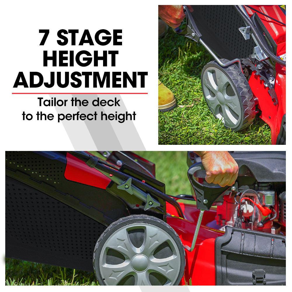 Baumr-AG 248cc Lawn Mower 4-Stroke 21 Inch Petrol Lawnmower 4-in-1 Self-Propelled Electric Start.