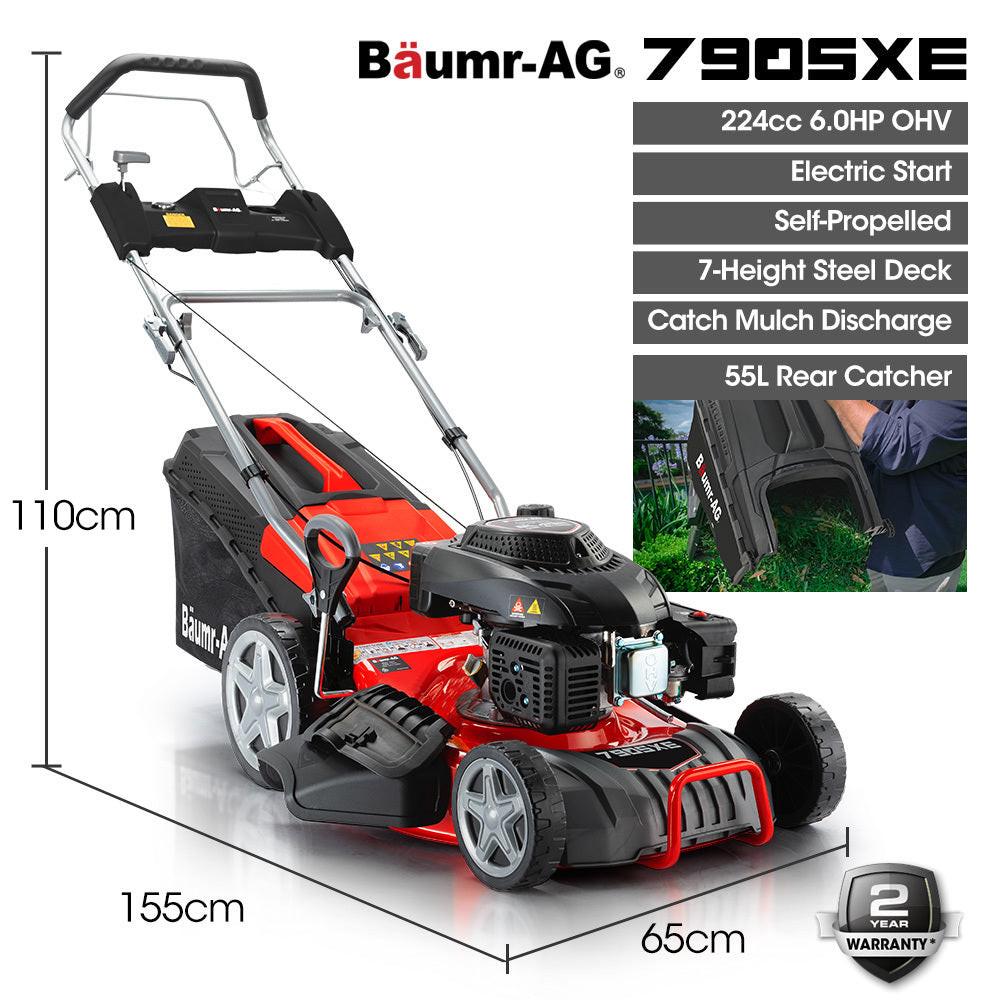 BAUMR-AG 18" 224cc Electric Start Self Propelled Lawn Mower, 7 Height, Steel Deck, 6HP, 4-Stroke Petrol Lawnmower - 790SXe.