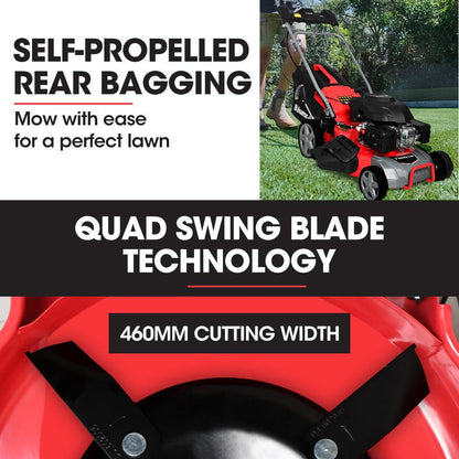 BAUMR-AG 18" 224cc Electric Start Self Propelled Lawn Mower, 7 Height, Steel Deck, 6HP, 4-Stroke Petrol Lawnmower - 790SXe.