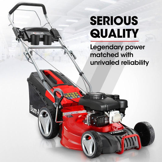 BAUMR-AG 18" 150cc Self Propelled Lawn Mower, 7 Height, Steel Deck, Cup Holders, 4-Stroke Petrol Lawnmower - 740SX.