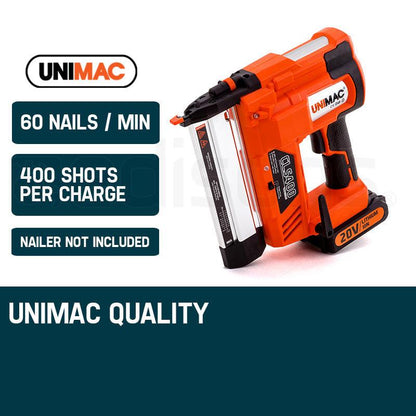 UNIMAC Nailer 20V Battery Lithium Ion Rechargeable Cordless Nail Gun.