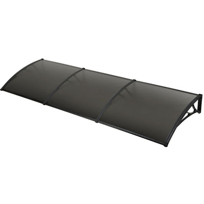 SHADE SHIELD 3x1m Aluminium Exterior Awning, Black DIY External UV Rain Protection Grey Tinted Polycarbonate Canopy Cover
