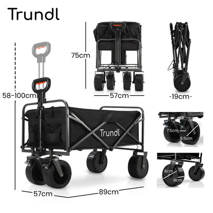 TRUNDL 106L Electric Folding Pull Cart, Powerful Easy Hill Climbing, All-terrain Wheels, Wagon for Beach Camping Shopping, Black