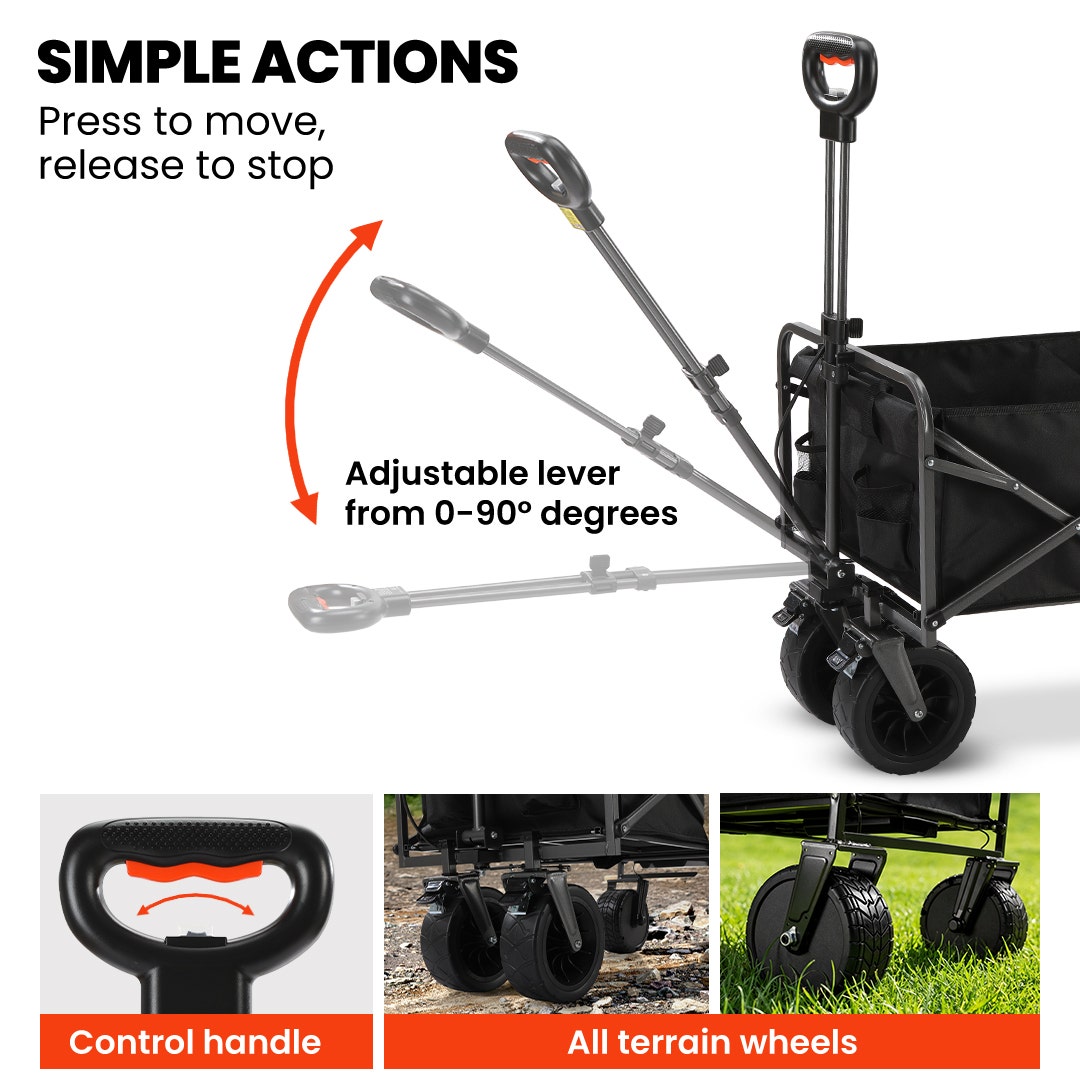 TRUNDL 106L Electric Folding Pull Cart, Powerful Easy Hill Climbing, All-terrain Wheels, Wagon for Beach Camping Shopping, Black