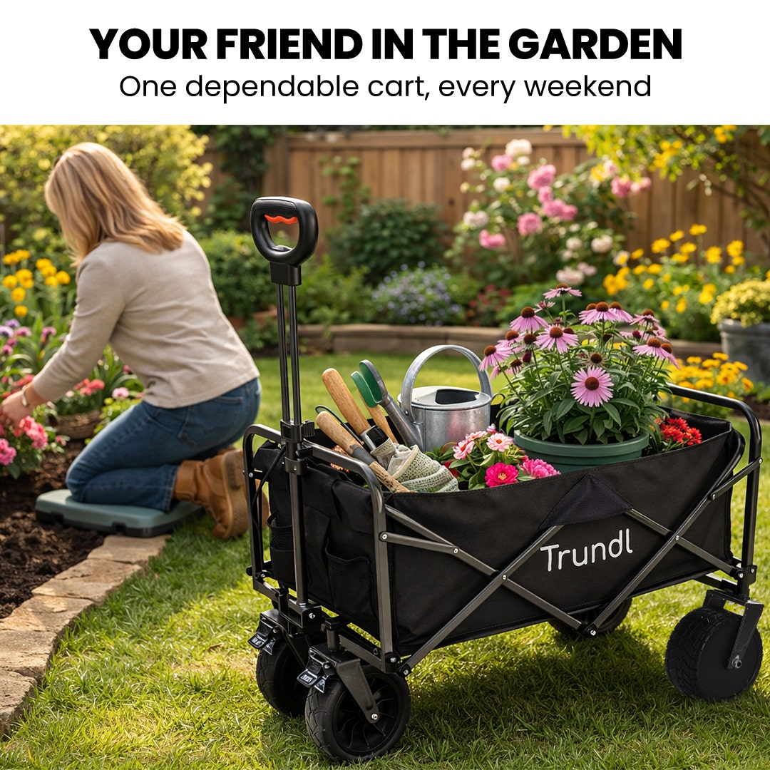 TRUNDL 106L Electric Folding Pull Cart, Powerful Easy Hill Climbing, All-terrain Wheels, Wagon for Beach Camping Shopping, Black