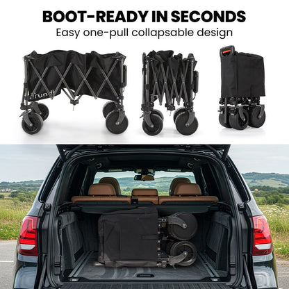 TRUNDL 180L XL Electric Folding Pull Cart, Powerful Easy Hill Climbing, All-terrain Wheels, Wagon for Beach Camping Shopping, Black