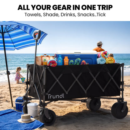 TRUNDL 180L XL Electric Folding Pull Cart, Powerful Easy Hill Climbing, All-terrain Wheels, Wagon for Beach Camping Shopping, Black