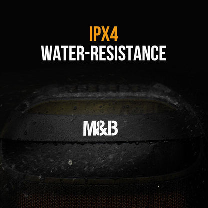 M&B Portable Splash Proof 120W Bluetooth Party Speaker with Karaoke Microphone, IPX4, TWS Pairing, Multi-Input, Lithium Battery, RGB, USB Charging.