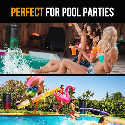 M&B Portable Splash Proof 120W Bluetooth Party Speaker with Karaoke Microphone, IPX4, TWS Pairing, Multi-Input, Lithium Battery, RGB, USB Charging.