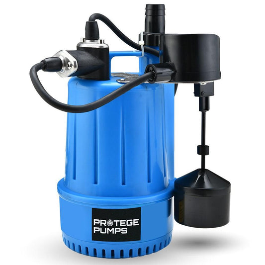 PROTEGE Tight Access Clean/Grey Water Submersible Sump Pump, Vertical Float Switch.