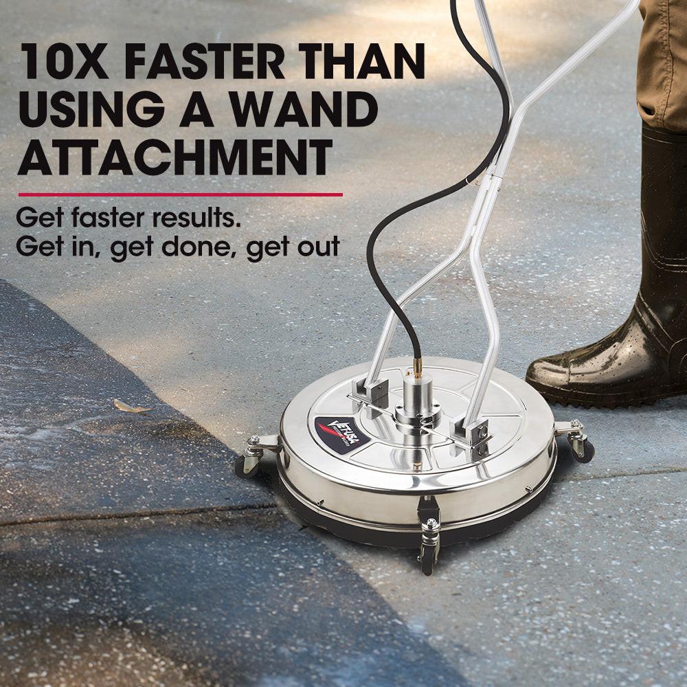 Jet-USA 24" Stainless Steel Pressure Washer Surface Cleaner, 3/8" Fitting, with Yoke Handlebar, For Concrete Driveway Patio Floor.