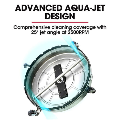 Jet-USA 24" Stainless Steel Pressure Washer Surface Cleaner, 3/8" Fitting, with Yoke Handlebar, For Concrete Driveway Patio Floor.