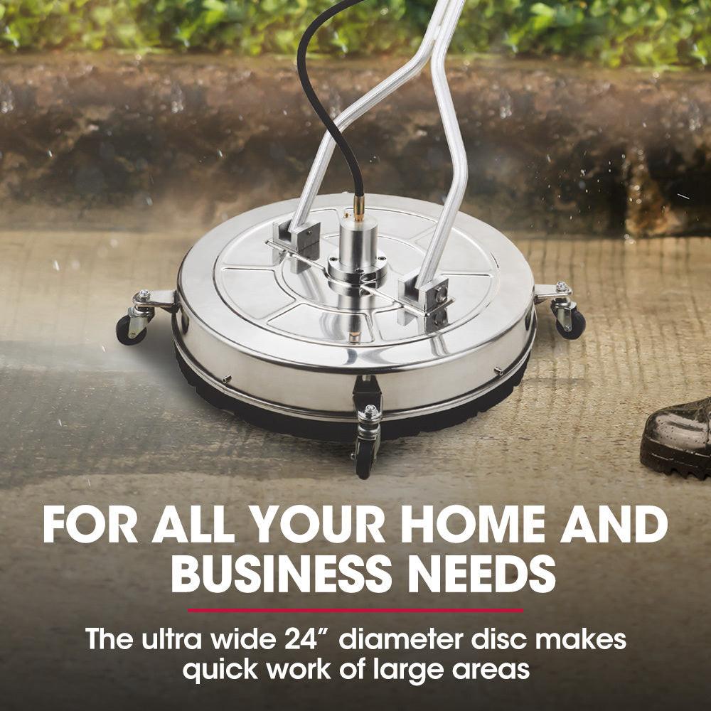 Jet-USA 24" Stainless Steel Pressure Washer Surface Cleaner, 3/8" Fitting, with Yoke Handlebar, For Concrete Driveway Patio Floor.