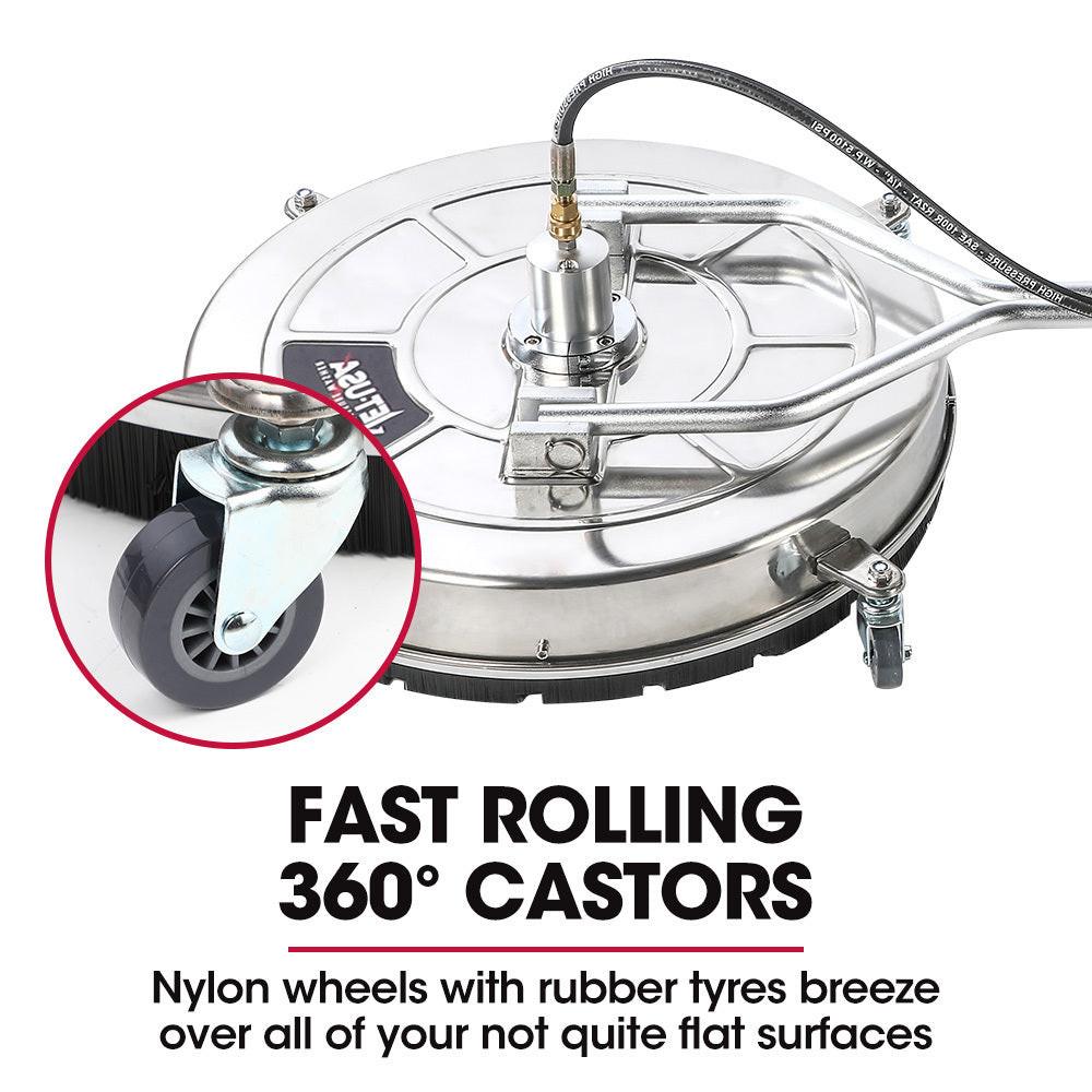 Jet-USA 24" Stainless Steel Pressure Washer Surface Cleaner, 3/8" Fitting, with Yoke Handlebar, For Concrete Driveway Patio Floor.