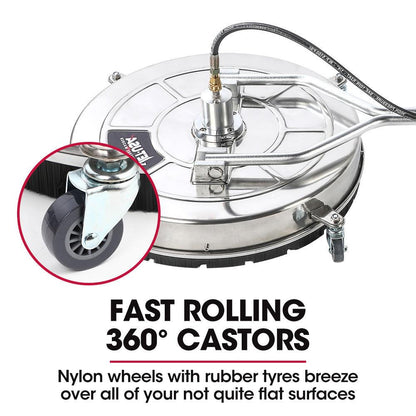 Jet-USA 24" Stainless Steel Pressure Washer Surface Cleaner, 3/8" Fitting, with Yoke Handlebar, For Concrete Driveway Patio Floor.