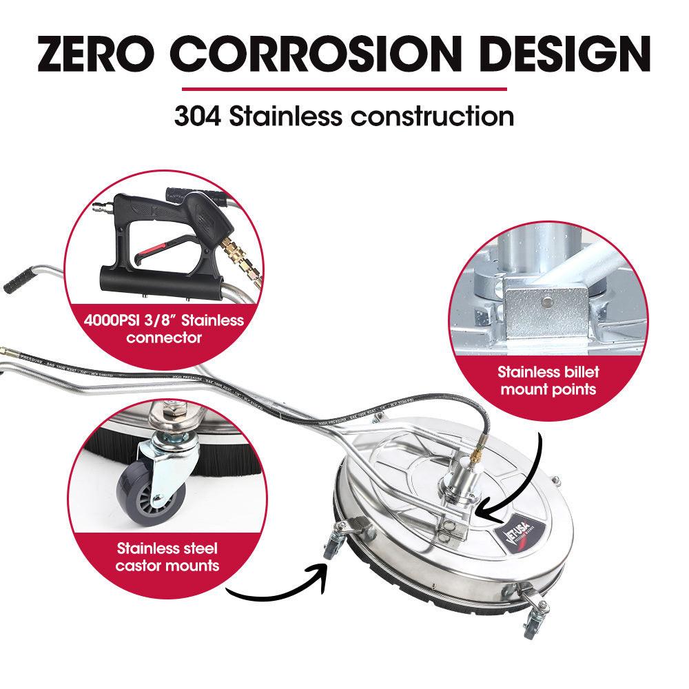 Jet-USA 24" Stainless Steel Pressure Washer Surface Cleaner, 3/8" Fitting, with Yoke Handlebar, For Concrete Driveway Patio Floor.