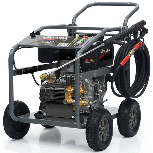 JET-USA Commercial Diesel High-Pressure Washer Cleaner, Electric Start 10hp 418cc, 15m Steel Braided Hose, Adjustable Triplex Pump - DX800.