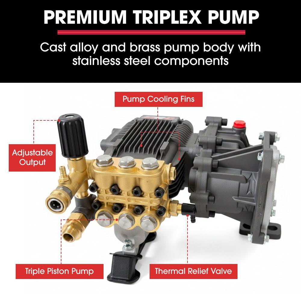 JET-USA Commercial Diesel High-Pressure Washer Cleaner, Electric Start 10hp 418cc, 15m Steel Braided Hose, Adjustable Triplex Pump - DX800.