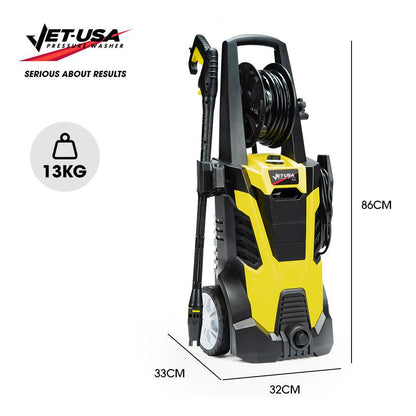 JET-USA RX540 Electric High Pressure Washer, 2800PSI 2 Nozzles, Brush Head, Deck Cleaner, Detergent Bottle, 10M Hose.