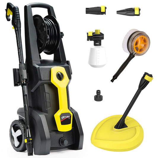 JET-USA RW545 Electric High Pressure Washer, 3000PSI Water Cooled Motor, 2 Nozzles, Brush Head, Deck Cleaner, Detergent Bottle.