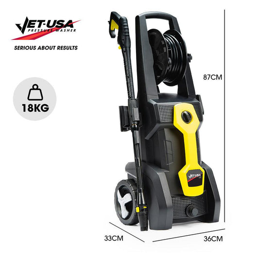 JET-USA RW545 Electric High Pressure Washer, 3000PSI Water Cooled Motor, 2 Nozzles, Brush Head, Deck Cleaner, Detergent Bottle.