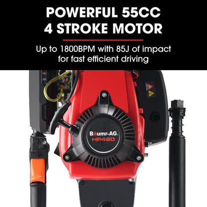 BAUMR-AG HP480 55cc 4-Stroke Petrol Post Driver, with 2 Piling Socket Sleeves.