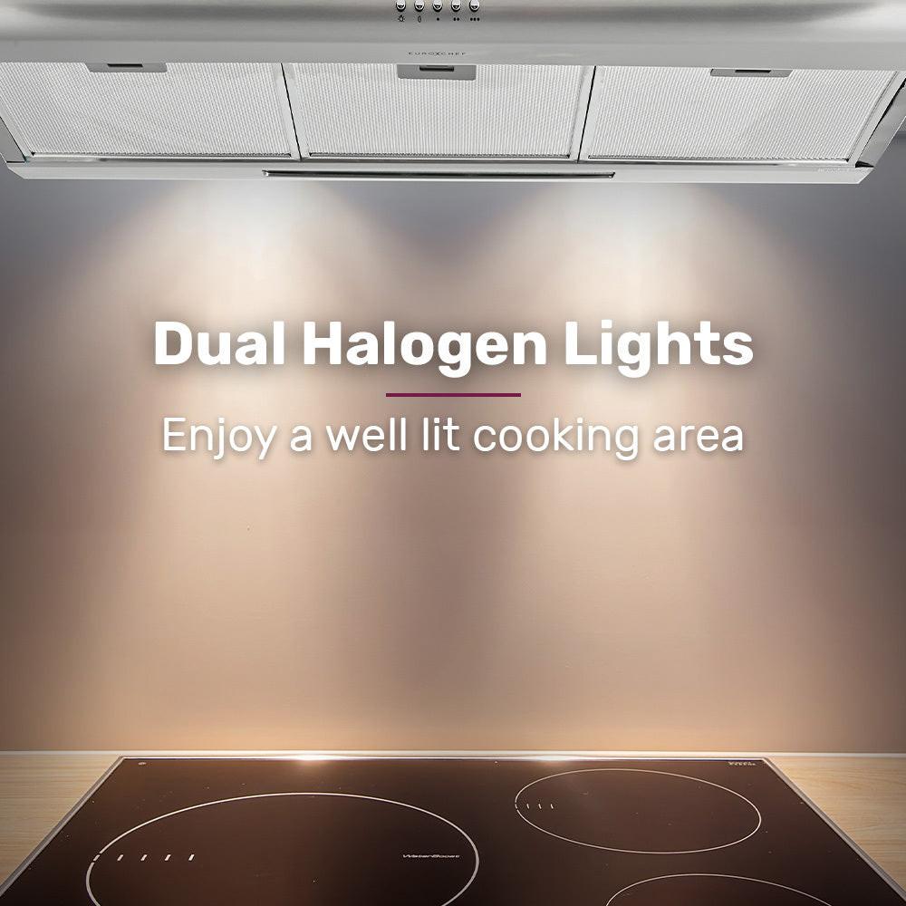 EUROCHEF 90cm Fixed Stainless Steel Rangehood, Quiet 3-Speed, 4-Layer Dishwashable Filters, Halogen Lights EFR90S.