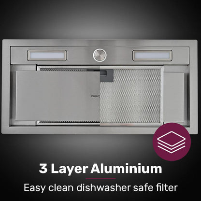 EUROCHEF 60cm Undermount Rangehood Stainless Steel, Quiet 3-Speed, 3-Layer Dishwashable Filter, LED Lights EUR60S.