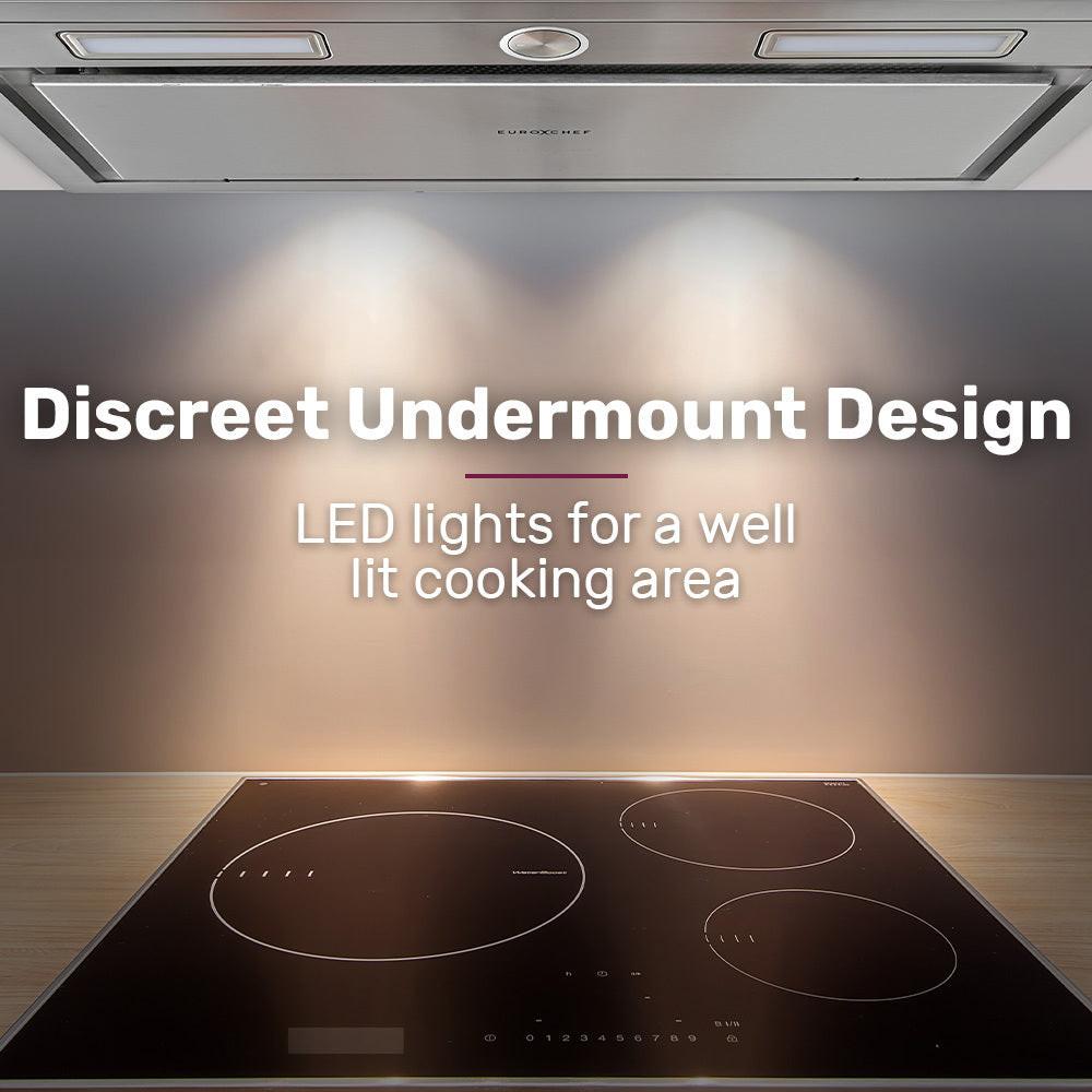 EUROCHEF 60cm Undermount Rangehood Stainless Steel, Quiet 3-Speed, 3-Layer Dishwashable Filter, LED Lights EUR60S.