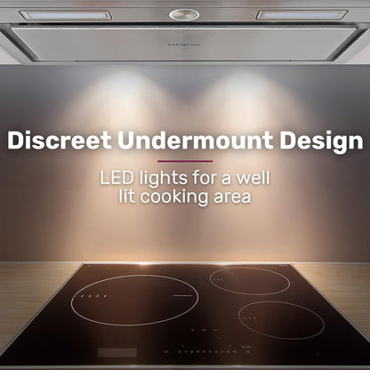 EUROCHEF 60cm Undermount Rangehood Stainless Steel, Quiet 3-Speed, 3-Layer Dishwashable Filter, LED Lights EUR60S.