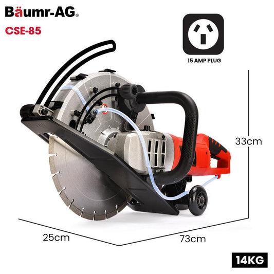 BAUMR-AG 3500W 350mm/14" Electric Concrete Demolition Cut-Off Saw, Wet and Dry Cutting, Diamond Blade, Vacuum Port, 15A Plug.