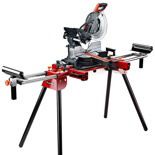 BAUMR-AG 305mm Dual Bevel Sliding Compound Mitre Drop Saw and Adjustable Stand Combo.