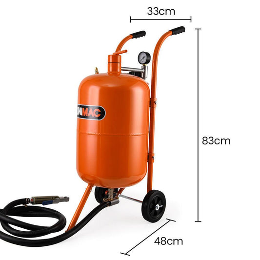 UNIMAC 38L Sandblasting Tank, Pressurised Design with Sandblast Gun Set with Hose.