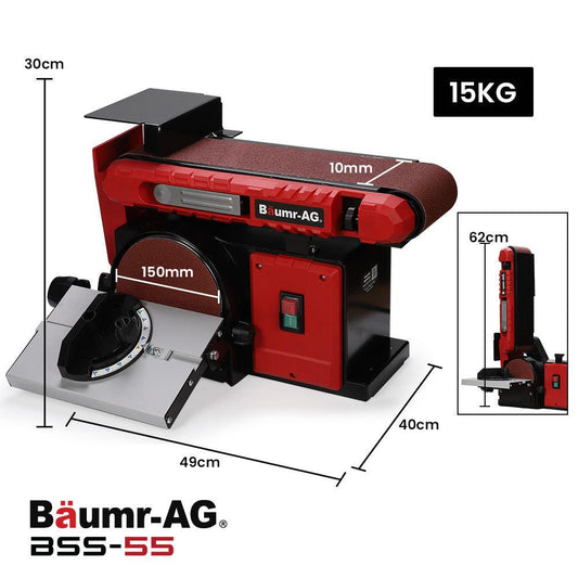 BAUMR-AG Bench Belt and Disc Sander Combo, 100mm Linisher + 150mm Disc, S1 Rated 400W Brushless Motor, Horizontal & Vertical Sanding.