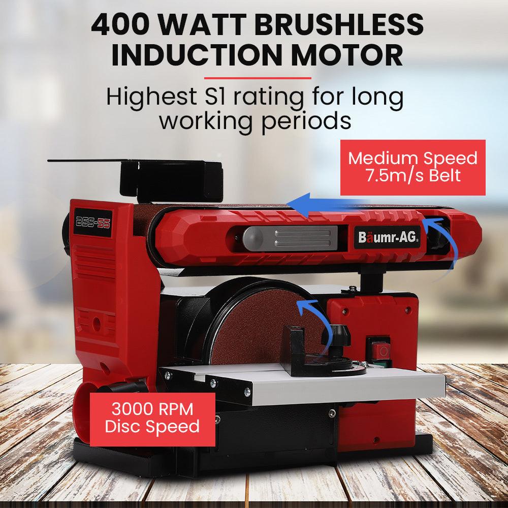 BAUMR-AG Bench Belt and Disc Sander Combo, 100mm Linisher + 150mm Disc, S1 Rated 400W Brushless Motor, Horizontal & Vertical Sanding.
