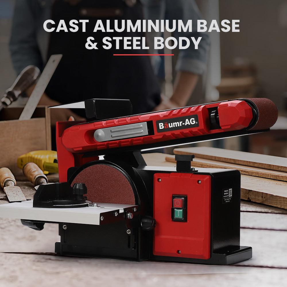 BAUMR-AG Bench Belt and Disc Sander Combo, 100mm Linisher + 150mm Disc, S1 Rated 400W Brushless Motor, Horizontal & Vertical Sanding.