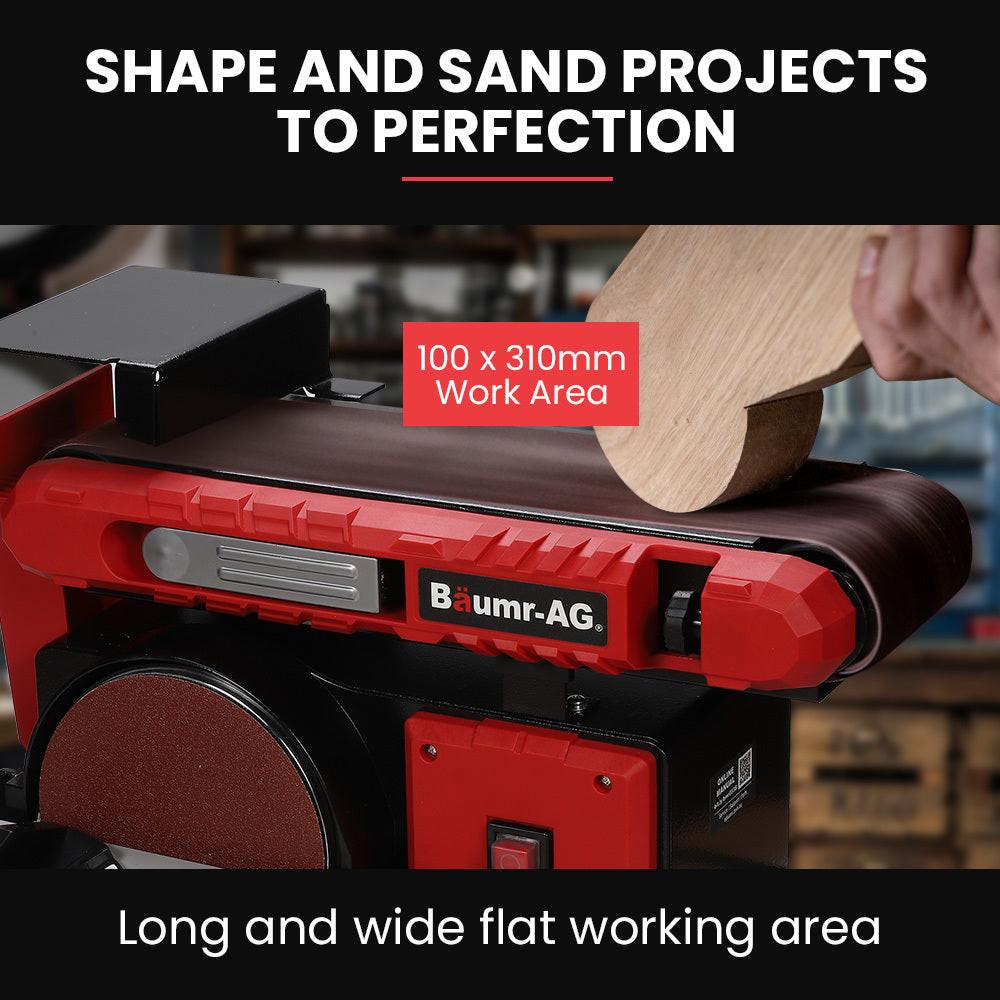 BAUMR-AG Bench Belt and Disc Sander Combo, 100mm Linisher + 150mm Disc, S1 Rated 400W Brushless Motor, Horizontal & Vertical Sanding.