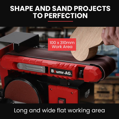 BAUMR-AG Bench Belt and Disc Sander Combo, 100mm Linisher + 150mm Disc, S1 Rated 400W Brushless Motor, Horizontal & Vertical Sanding.